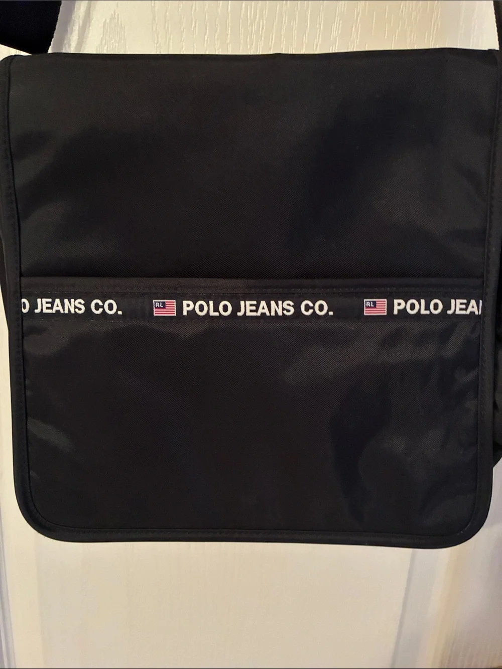 Vintage Ralph Lauren Polo‎ Messenger Bag Black Nylon Adjustable Strap Crossbody